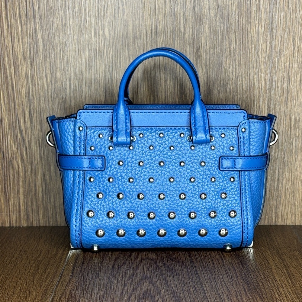 Coach Swagger 15 Lapis Blue Ombre Rivet Studded Pebble Leather Mini Satchel - Picture 3 of 12
